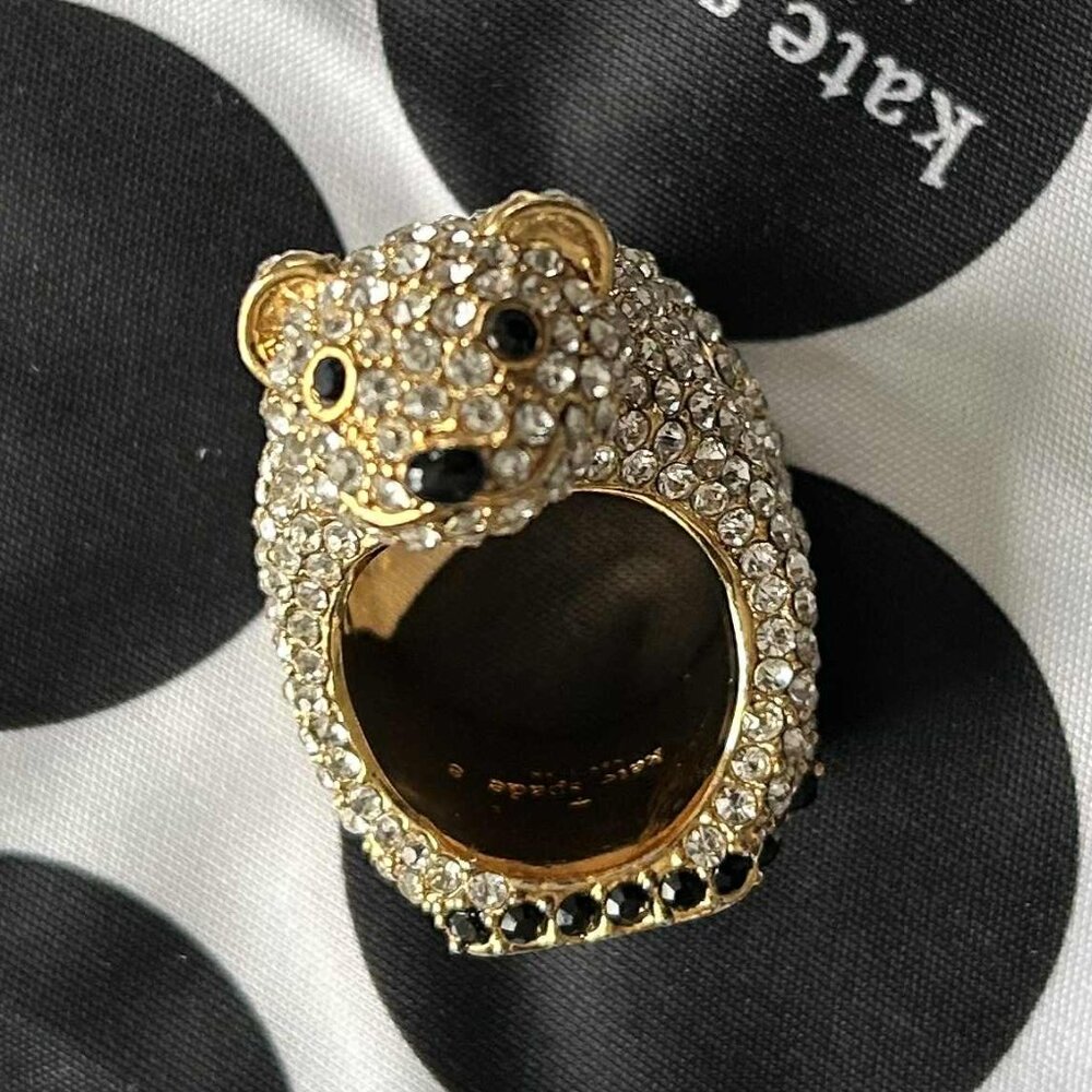 Rare Kate Spade Gold Pave Arctic Friends Polar Bear Cocktail Ring – Size 8